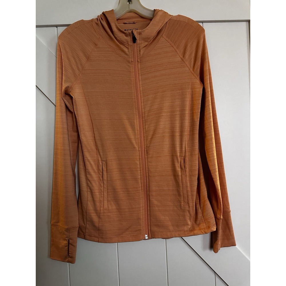 Athleta Womens Size XXS Full‎ Zip Hooded Jacket Orange Thumb Holes